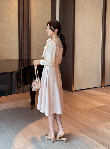 Ramet Tweed Chiffon Tie Flare One Piece